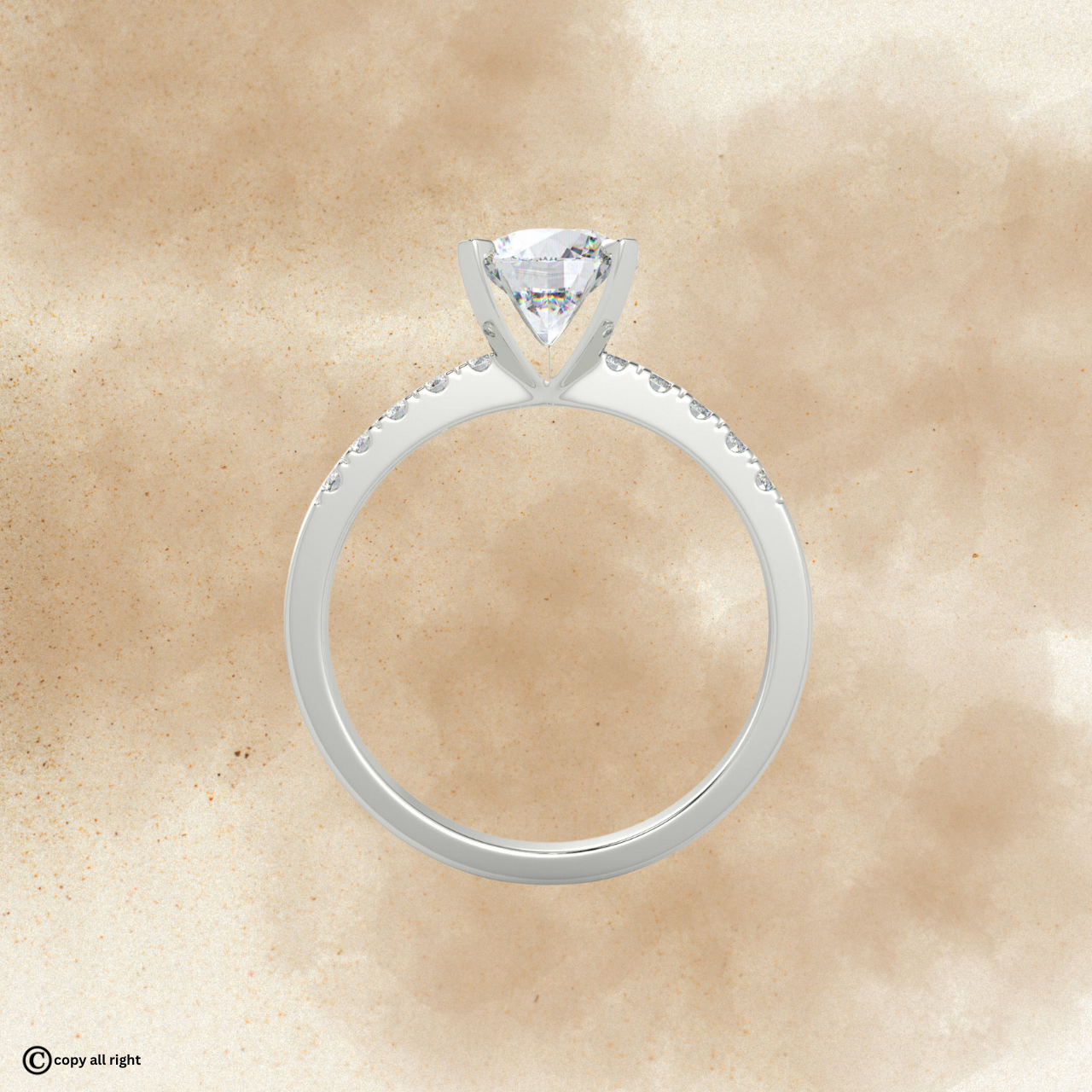 4 prong 1.70ct Round Cut Real Lab Grown Solitaire With Accents Diamond 14k White Gold Engagement Ring