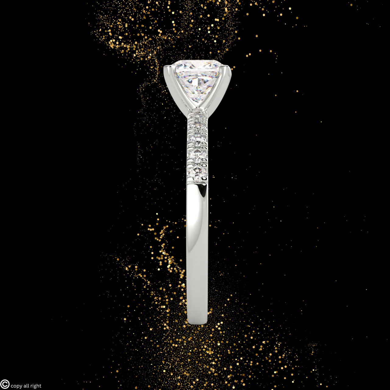 4 prong 1.70ct Cushion Cut Real Lab Grown Solitaire With Accents Diamond 14k White Gold Engagement Ring