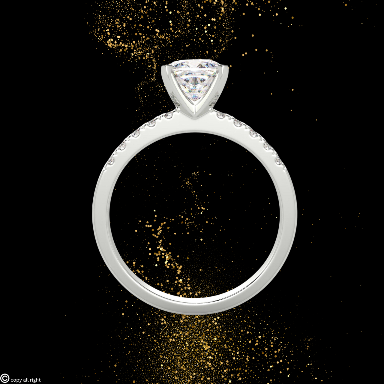 4 prong 1.70ct Cushion Cut Real Lab Grown Solitaire With Accents Diamond 14k White Gold Engagement Ring