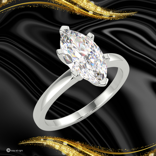 6 prong Solitaire 2ct Marquise Cut Real Lab Grown Solitaire Diamond 14k White Gold Engagement Ring