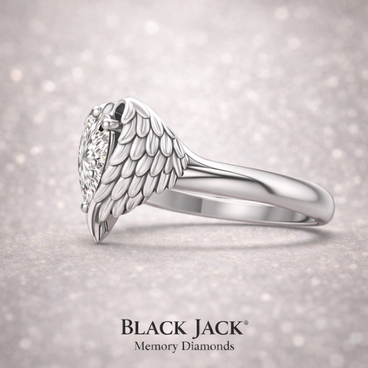 Limited Edition Angel Wing Memory Diamond Ring – 2.00 Carat Heart-Shaped Tribute in 14K White Gold | Black Jack® Memory