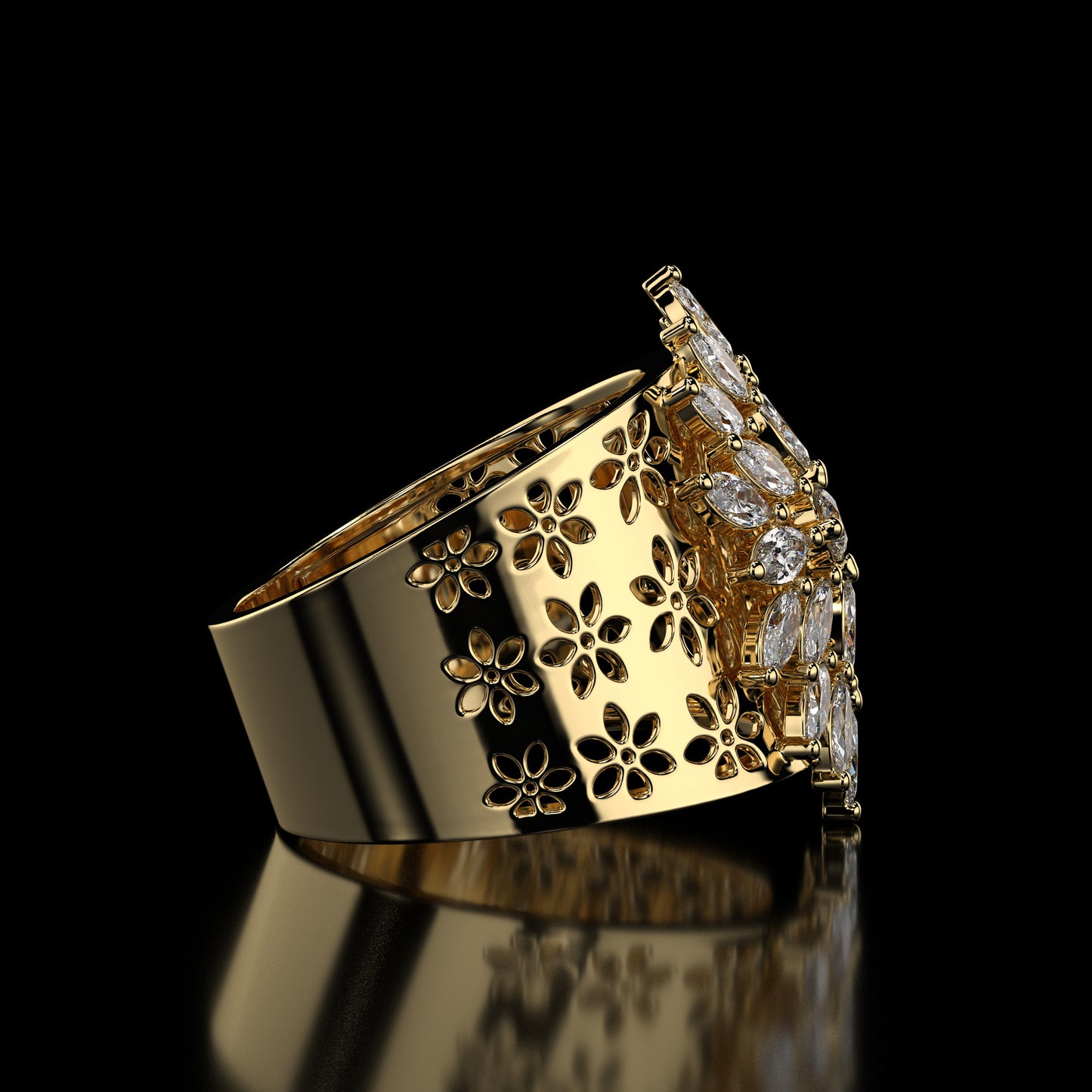 1.30 Ct. Marquise Cut Lab Grown Diamond Vintage Style Women 14K Yellow Gold Ring by Black Jack