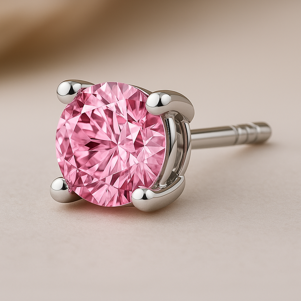 Pink Memory Diamond Men’s Stud from Ashes or Hair | Lab Grown 0.25–3.00 ct Single Earring