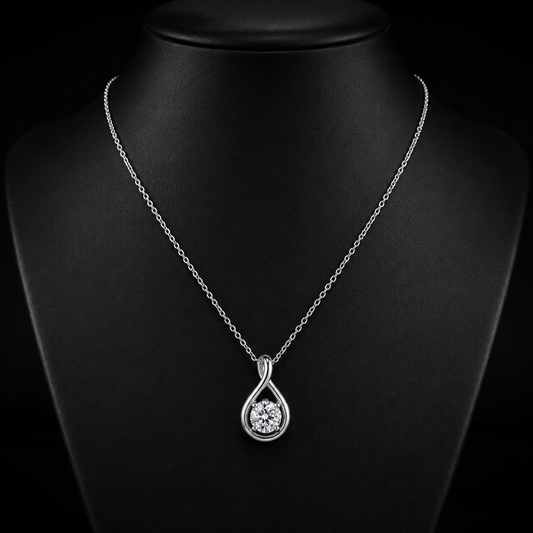 2.00 Ct Round Memory Diamond Infinity Drop Pendant Necklace in 14K White Gold Pet Cremation Memorial Jewelry Black Jack