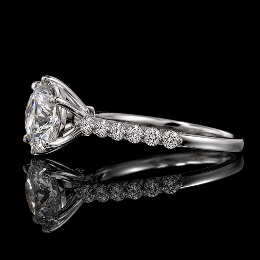 4.00 Ct Memorial Diamond Round Cut Side Stone Ring in 14K White Gold Black Jack