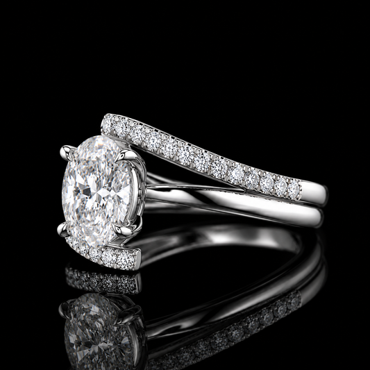2.85 Ct Cremation Diamond Ring Oval Memory Diamond Split Shank Ring in 14K White Gold Pet Memorial Jewelry Black Jack