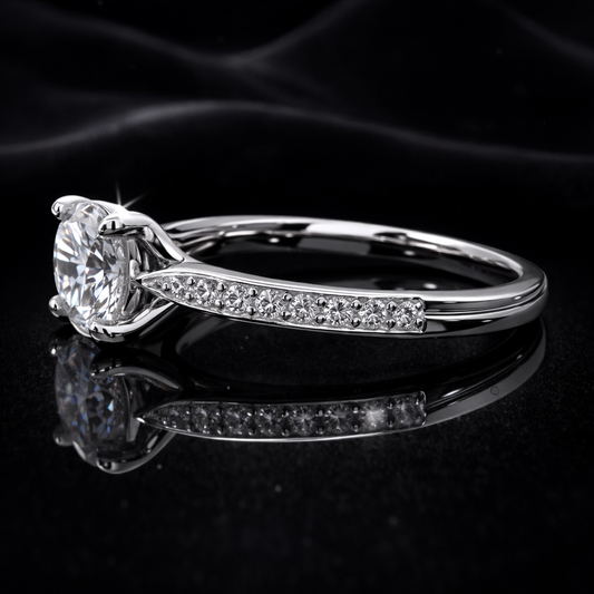 1.70 Carat Lab-Grown Diamond Round Brilliant Pavé Engagement Ring in 14K White Gold
