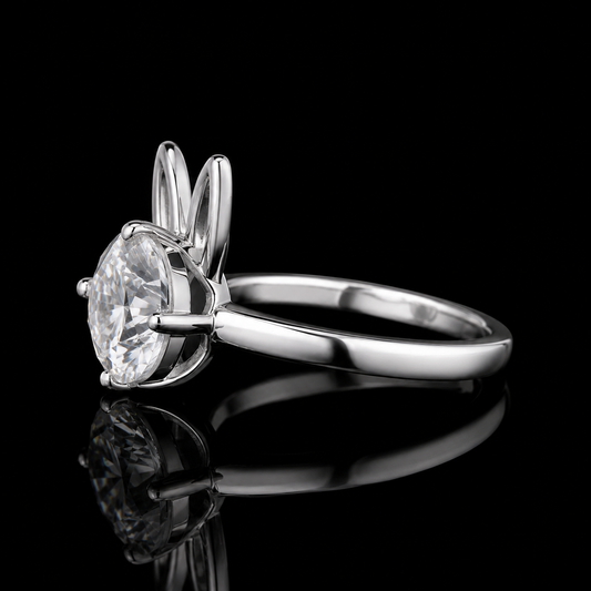 2.00 Ct Bunny Ears Human Ashes Memory Diamond Ring 14K White Gold Pet Memorial Ring Black Jack