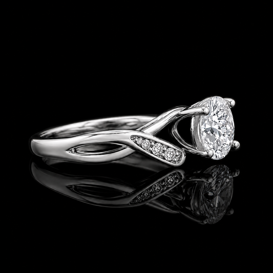 1.00 Ct Pet Cremation Diamond Round Cut Infinity Twist Accent Ring in 14K White Gold Black Jack