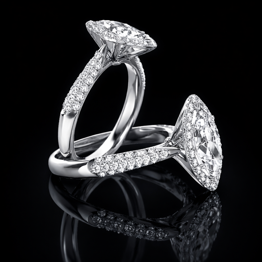 3.80 Carat Marquise Cut Moissanite Halo Pavé Engagement Ring in 925 Sterling Silver