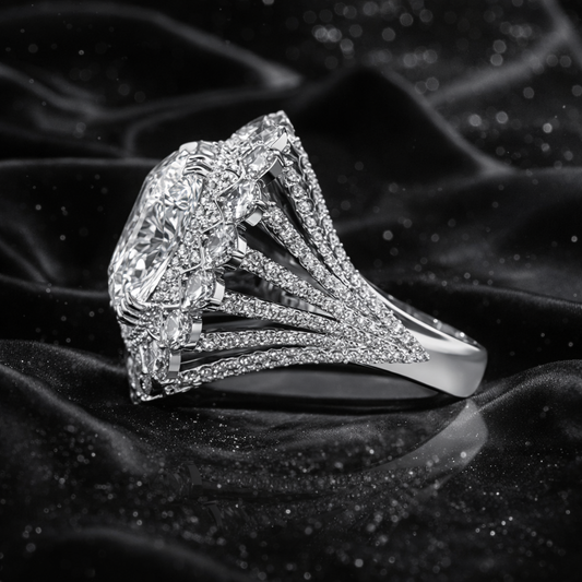 6.80 Carat Lab-Grown Diamond Floral Halo Engagement Ring – Cushion Cut in 14K White Gold