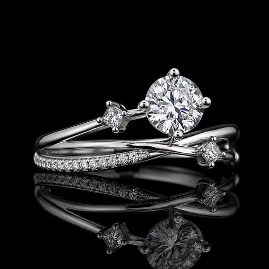 2.00 Ct Pet Loss Memorial Round Cut Princess Accent Multi-Row Ring in 14K White Gold Black Jack