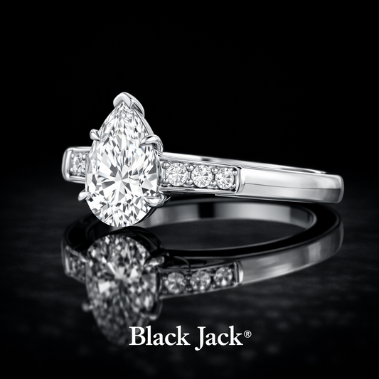 1.30 CT Pear Cut Classic Side Stone Diamond Engagement Ring 14K White Gold Black Jack®