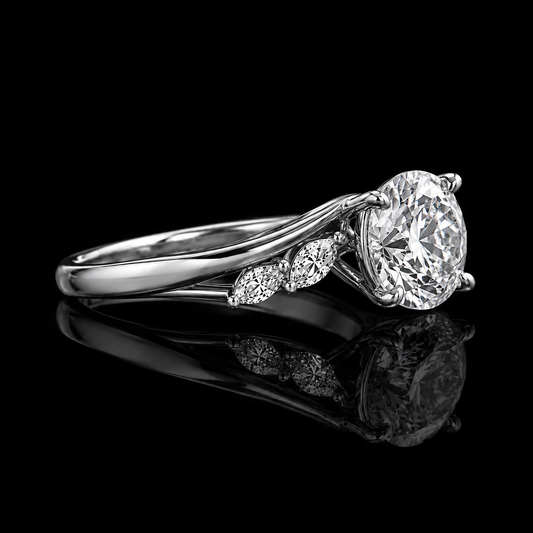 3.00 Ct Custom Memory Diamond Round Cut Marquise Side Stone Ring in 14K White Gold Black Jack