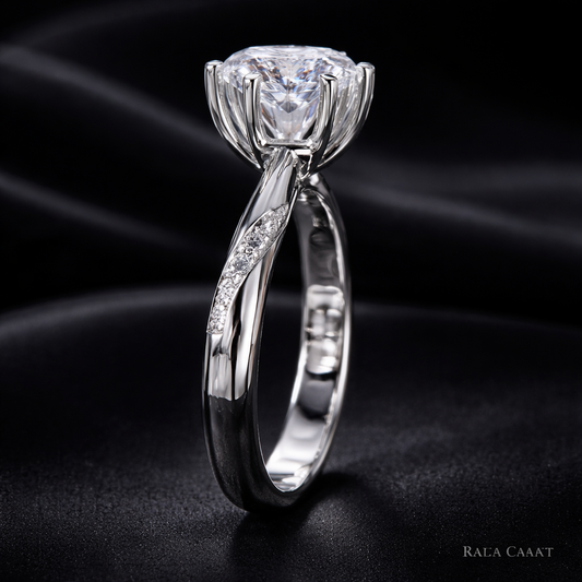 1.18 Carat Lab-Grown Diamond Twisted Pavé Solitaire Engagement Ring – Round Brilliant in 14K White Gold