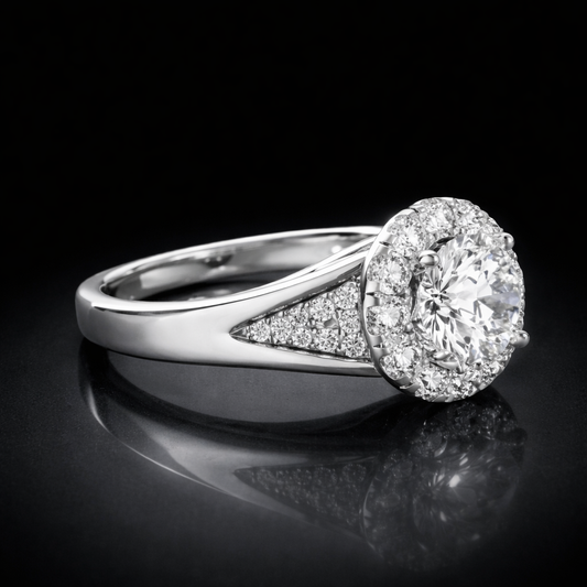 4.10 Carat Round Cut Moissanite Halo Pavé Engagement Ring in 925 Sterling Silver