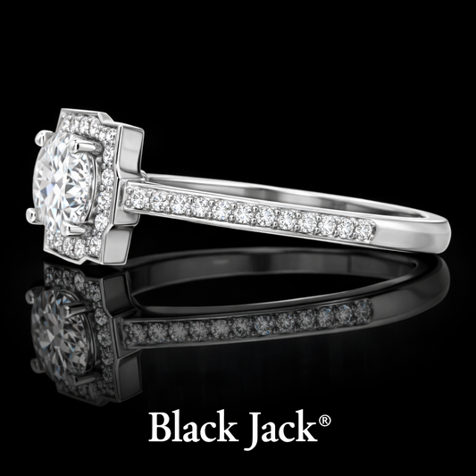 1.40 Carat Lab-Grown Diamond Square Halo Engagement Ring Round Cut in 14K White Gold