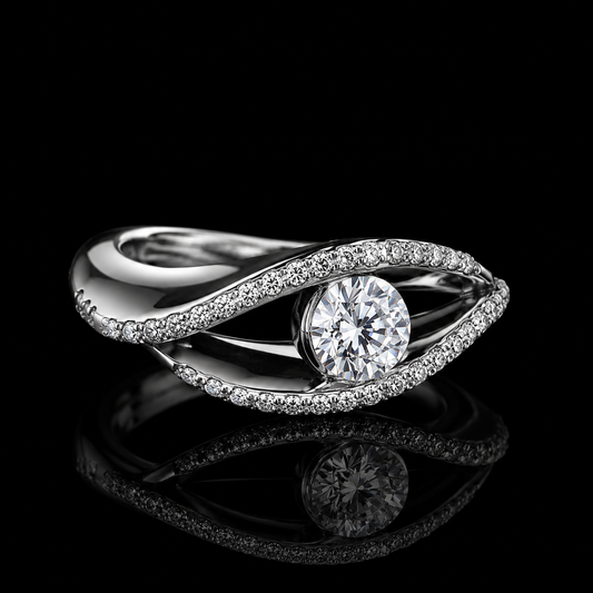 2.00 Ct Lab Grown Memorial Diamond Round Cut Swirl Pavé Ring in 14K White Gold Black Jack