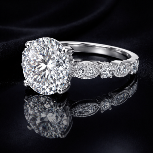 5.60 Carat Lab-Grown Diamond Vintage Halo Engagement Ring – Round Cut in 14K White Gold IGI Certified