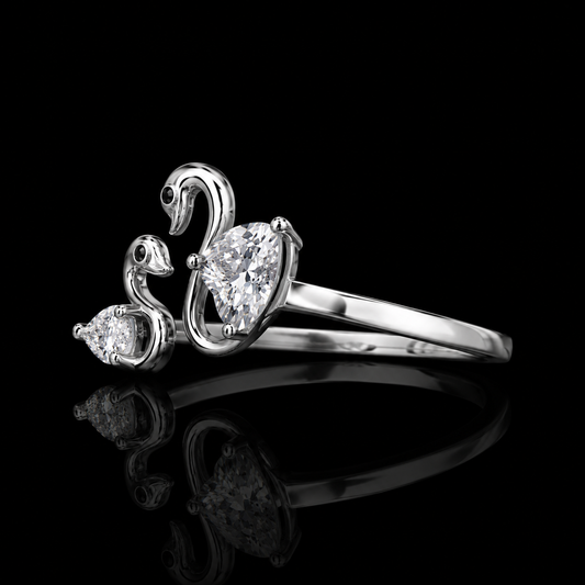 1.50 Ct Hair Diamond Ring Swan Couple Memory Diamond Ring Pear Cut 14K White Gold Black Jack