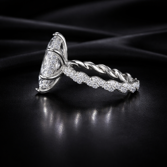 3.45 Carat Lab-Grown Diamond Twisted Pavé Engagement Ring – Marquise Cut in 14K White Gold IGI Certified