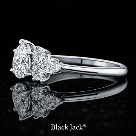 2.50 CT Pear Cut Multi-Stone Lab Grown Diamond Engagement Ring 14K White Gold Black Jack®