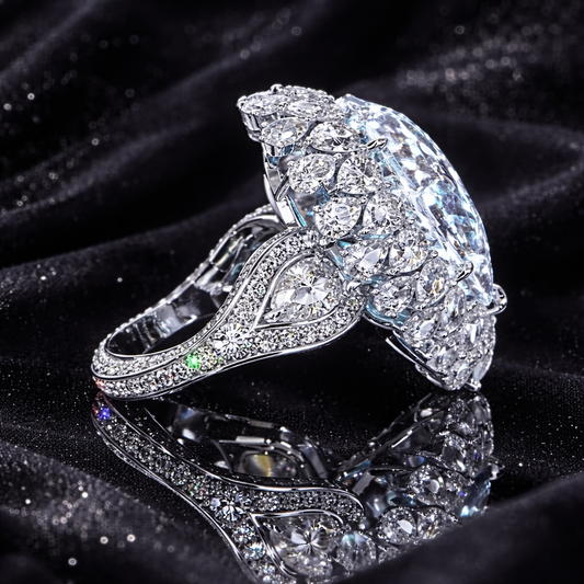 10.40 Carat Total Lab-Grown Diamond Double Halo Floral Cluster Engagement Ring Pear Cut Split Shank in 14K White Gold