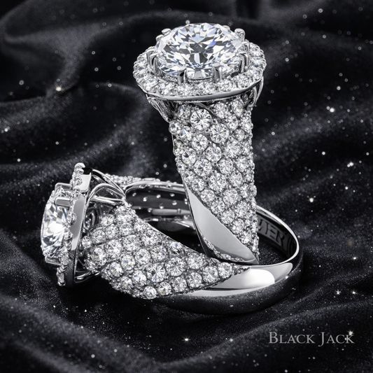 6.80 Carat Total Lab-Grown Diamond Double Pavé Halo Engagement Ring Round Brilliant in 14K White Gold