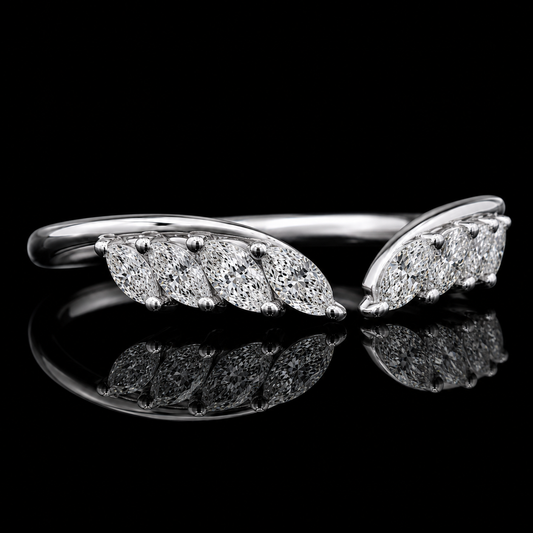 1.50 Ct Hair Diamond Ring Marquise Open Wrap Wedding Band Human Cremation Ring Pet Memorial Ring 14K White Gold Black Jack