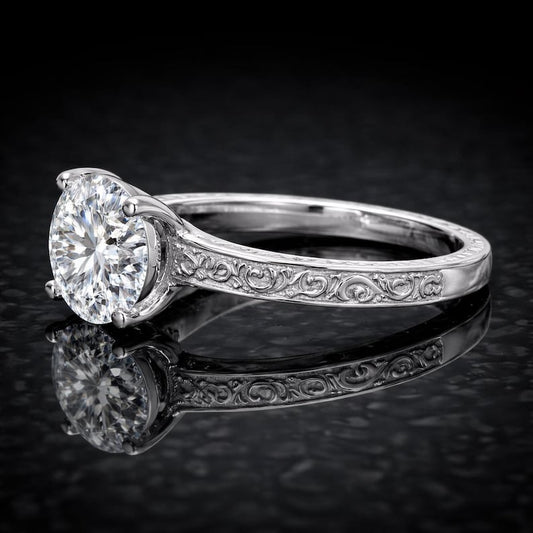 2.00 Ct Vintage Floral Memorial Diamond Engagement Ring in 14K White Gold Black Jack