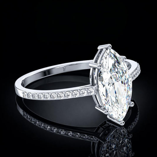 3.50 Ct Cremation Diamond Marquise Engagement Ring in 14K White Gold Black Jack