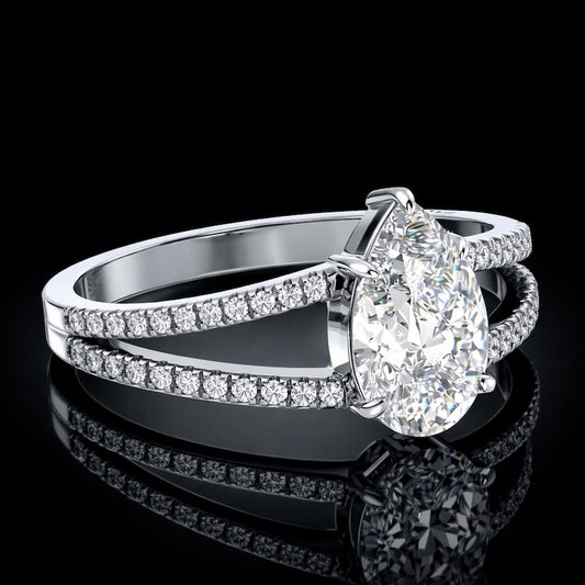 3.00 Ct Oval Cremation Diamond Ring Split Shank Engagement Ring in 14K White Gold Black Jack