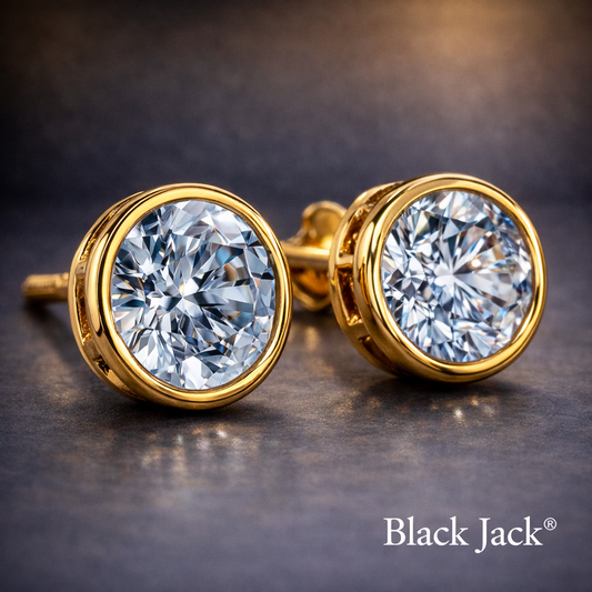 2.00 Carat Lab-Grown Diamond Round Bezel Stud Earrings with Push Back Round Cut in 14K Yellow Gold