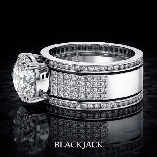 4.80 Carat Round Cut Moissanite Wide Multi-Row Pavé Engagement Ring in 925 Sterling Silver