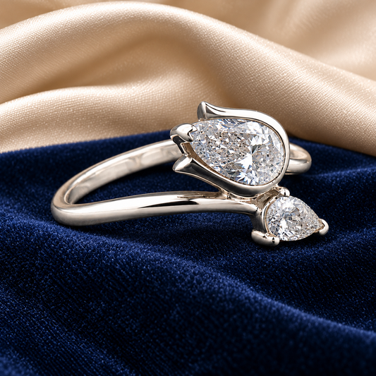 1.50 Ct Human Ashes Pear Memory Diamond Ring 14K White Gold Pet Memorial Ring Black Jack