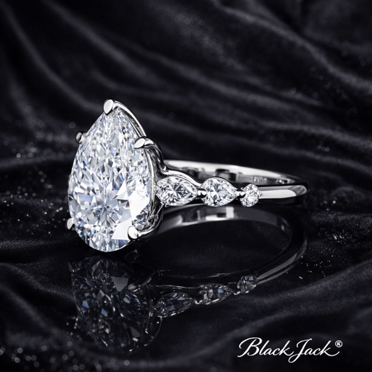 6.50 Carat Lab-Grown Diamond Three Stone Engagement Ring Pear Cut with Marquise & Round Side Stones in 14K White Gold