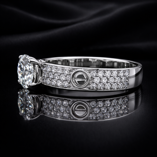 2.80 Carat Lab-Grown Diamond Round Pavé Wide Band Engagement Ring in 14K White Gold