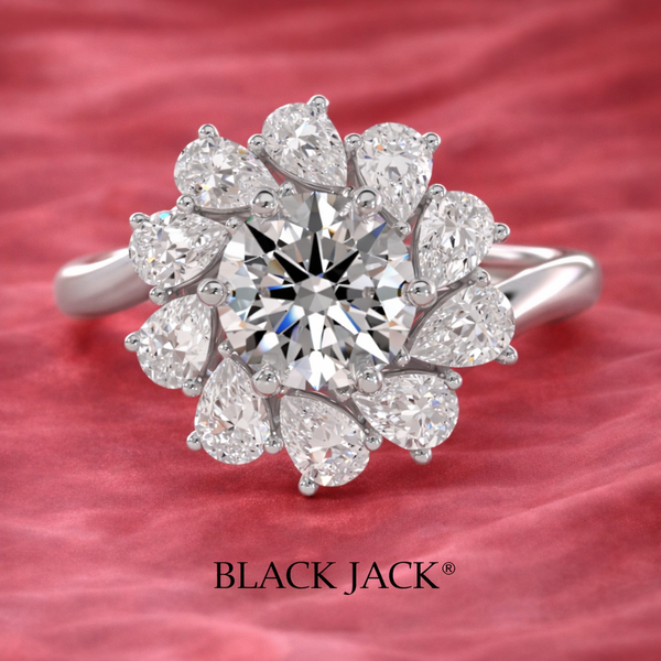 2.00 CT Round Lab Grown Diamond Floral Halo Engagement Ring | Pear Side Diamonds | IGI Certified | 14K White Gold