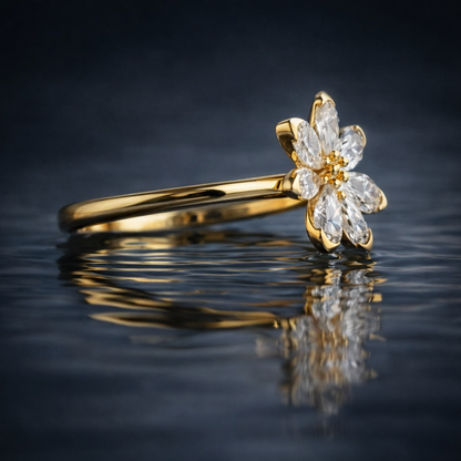 1.50 CT Floral Memory Diamond Ring – Pet or Human Ashes to Lab-Grown Diamonds – 14K Yellow Gold