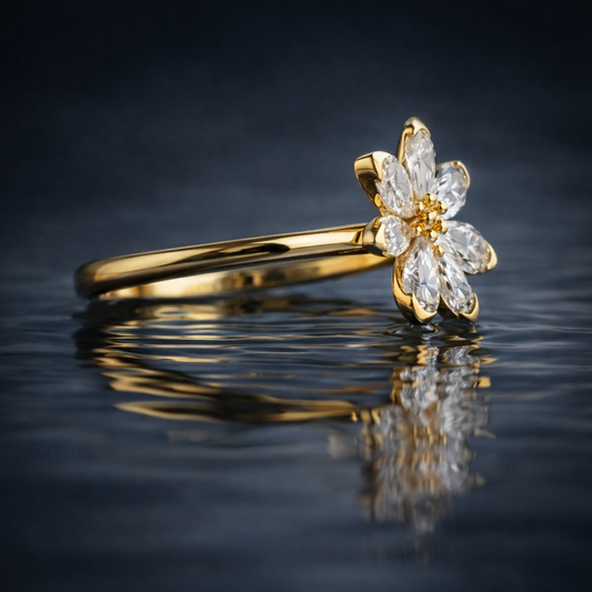 1.50 CT Floral Memory Diamond Ring – Pet or Human Ashes to Lab-Grown Diamonds – 14K Yellow Gold