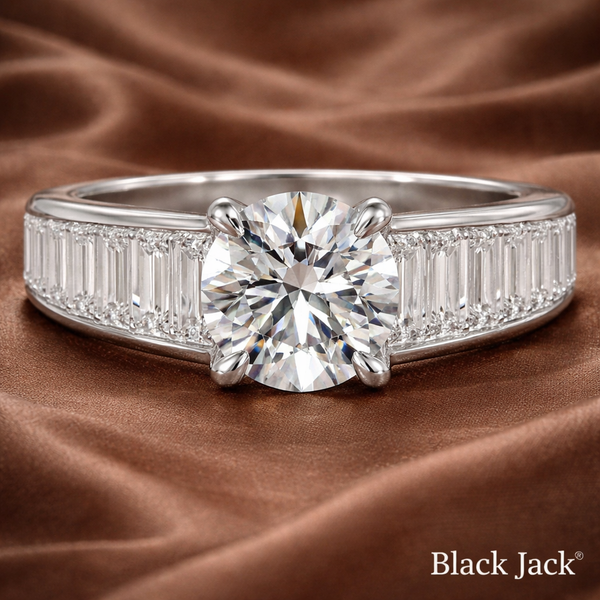 2.00 CT Round Lab Grown Diamond Engagement Ring with Baguette Side Stones  IGI Certified  14K White Gold