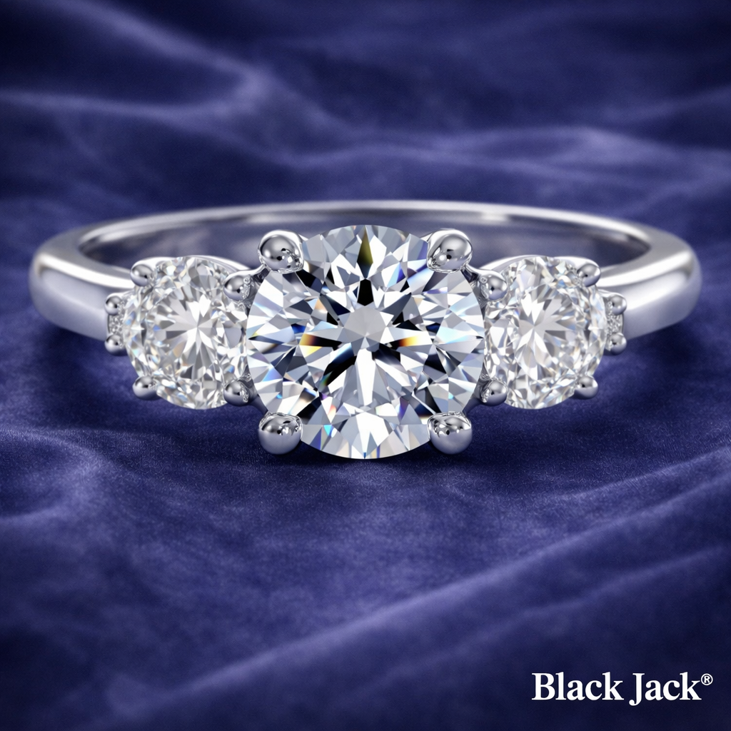 2.00 CT Round Lab Grown Diamond Three Stone Engagement Ring in 14K White Gold IGI Certified