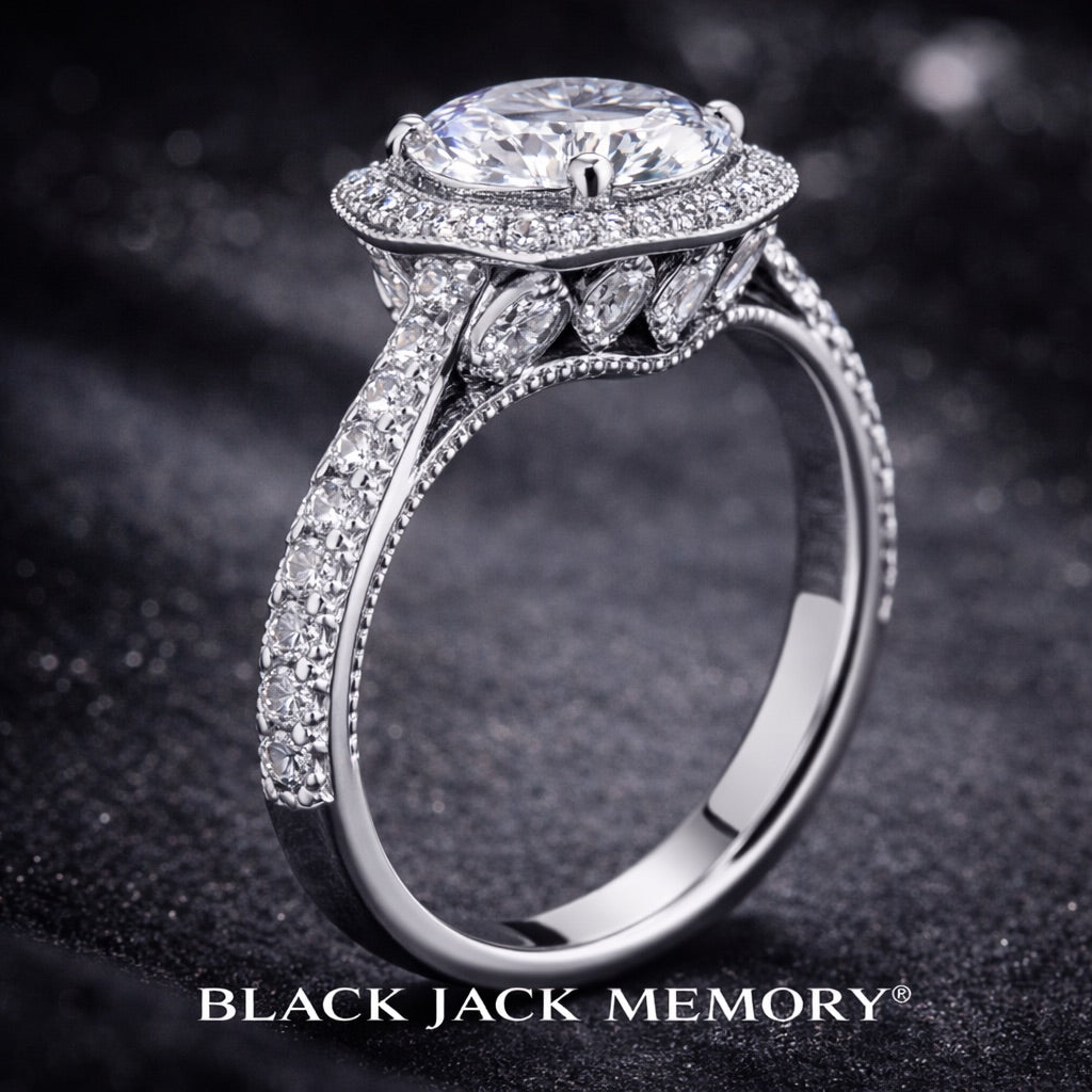 1.75 CT Memory Diamond Ring from Ashes – Pet or Human Ashes to Diamond Halo Wedding Ring in 14K White Gold