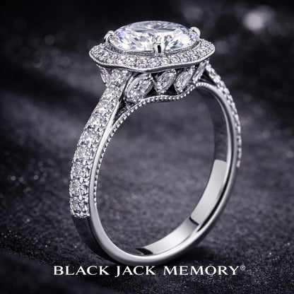 1.75 CT Memory Diamond Ring from Ashes – Pet or Human Ashes to Diamond Halo Wedding Ring in 14K White Gold