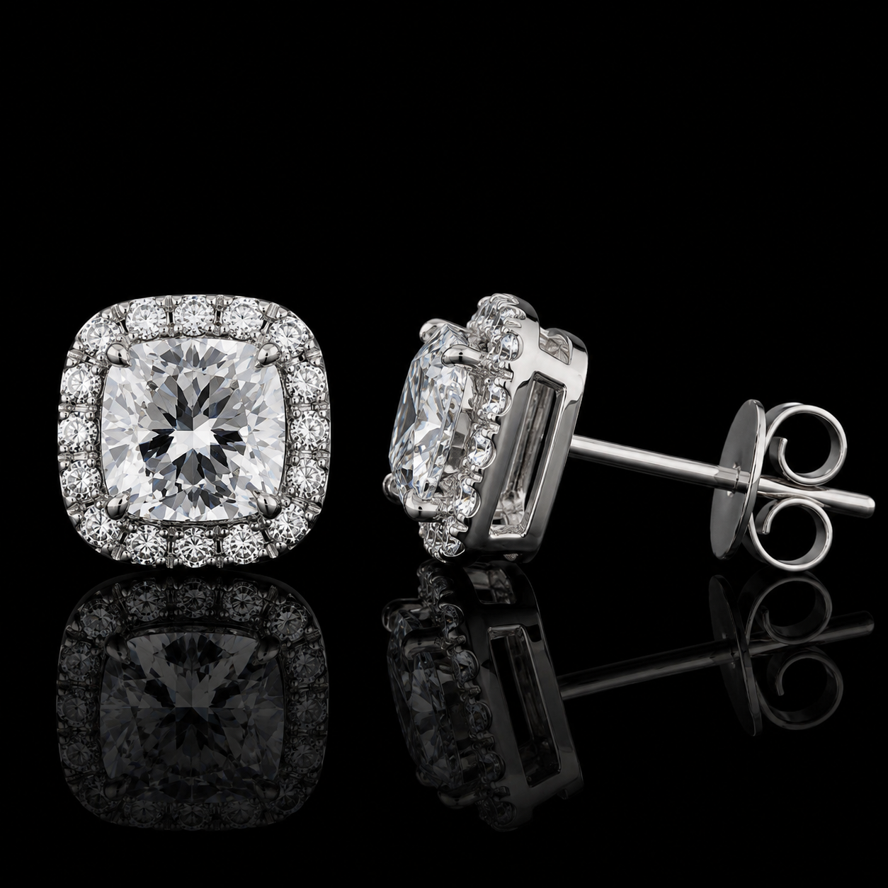 2.50 Ct Memorial Diamond Halo Stud Earrings Pet Cremation Diamond 14K White Gold Memorial Jewelry Black Jack