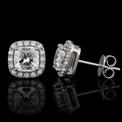 2.50 Ct Memorial Diamond Halo Stud Earrings Pet Cremation Diamond 14K White Gold Memorial Jewelry Black Jack