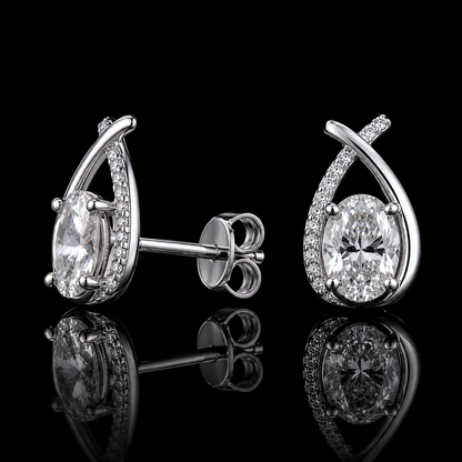 3.00 Ct Total Cremation Jewelry Memory Diamond Teardrop Halo Stud Earrings IGI Certified 14K White Gold Black Jack