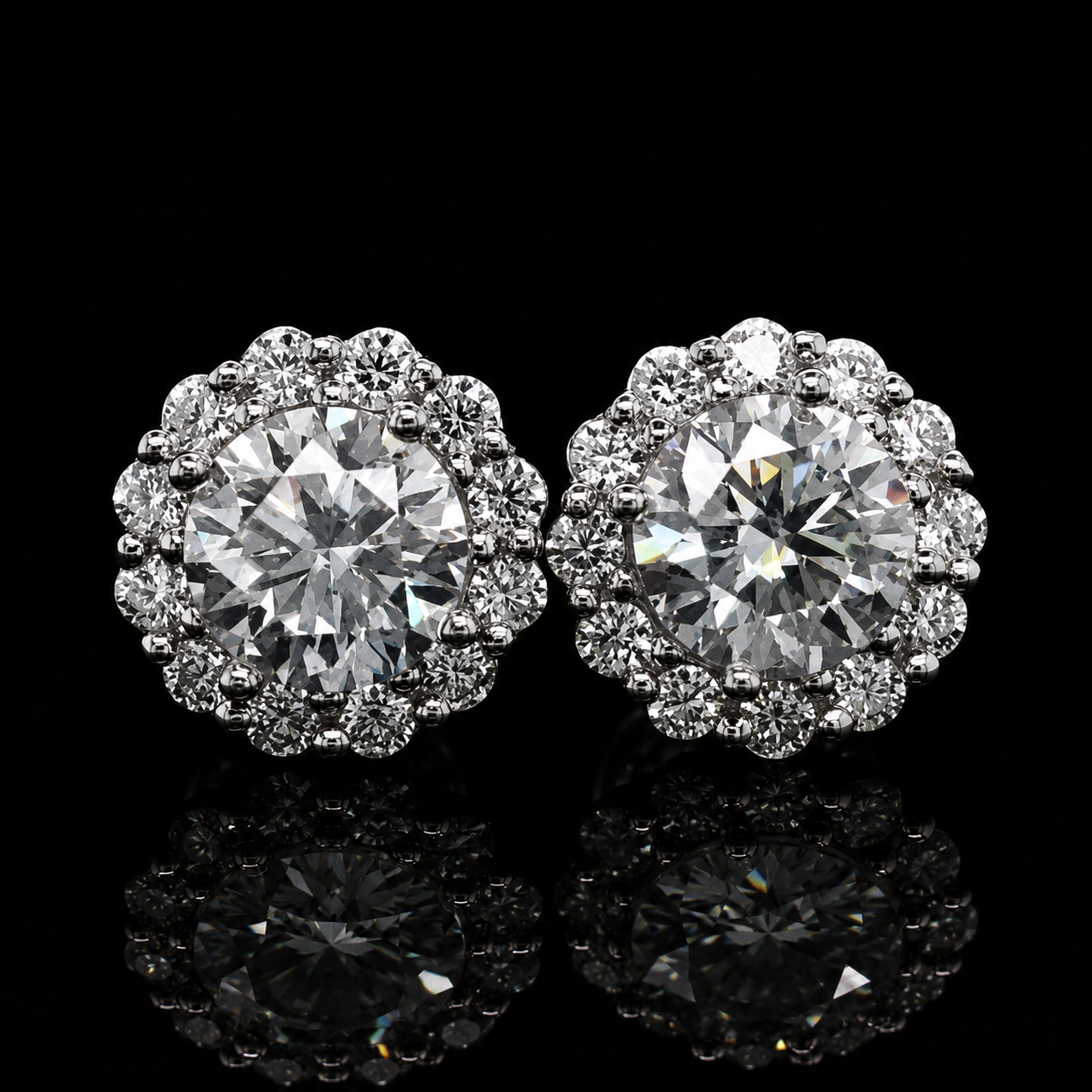 2.60 Ct Total Sympathy Gift Memory Diamond Halo Stud Earrings IGI Certified 14K White Gold Memorial Jewelry Black Jack