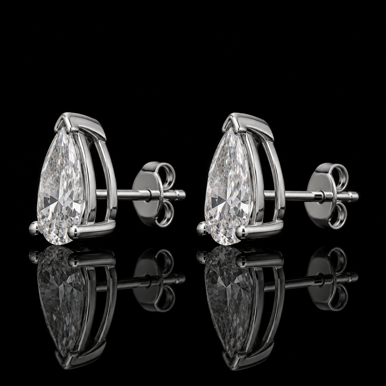 3.00 Ct Sympathy Gift Memory Diamond Pear Stud Earrings 14K White Gold Black Jack