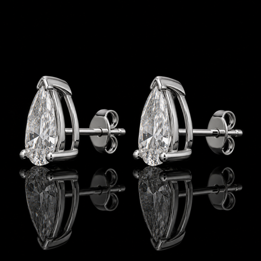 3.00 Ct Sympathy Gift Memory Diamond Pear Stud Earrings 14K White Gold Black Jack